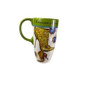 Women Always Think With Their Brain Funny Tall Coffee Mug Green Handle Novelty